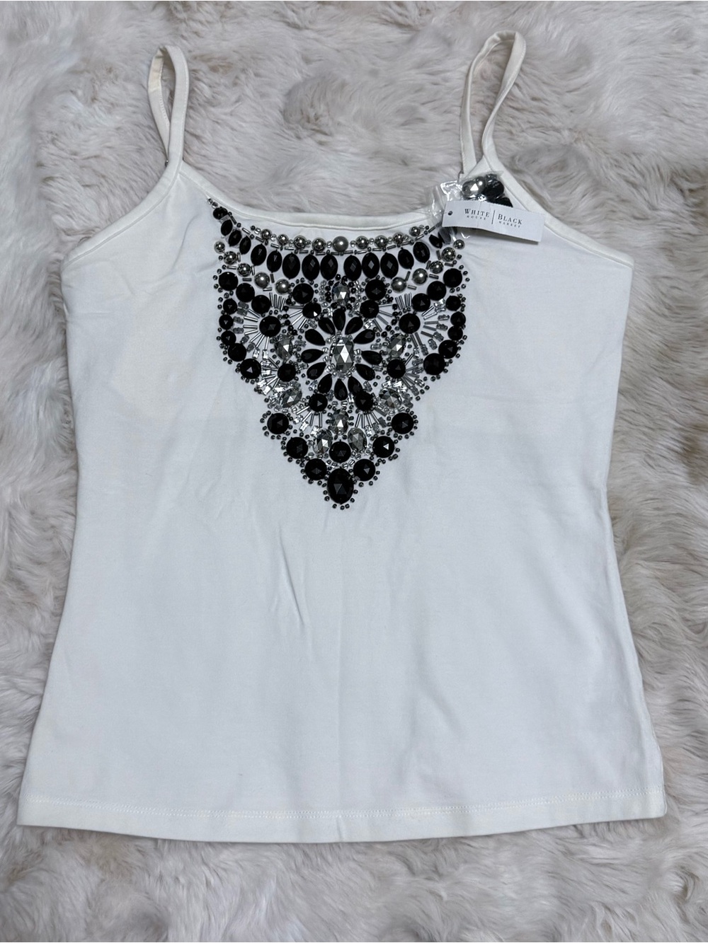 White Beaded Embellished Cami Tank Top - White House Black Market